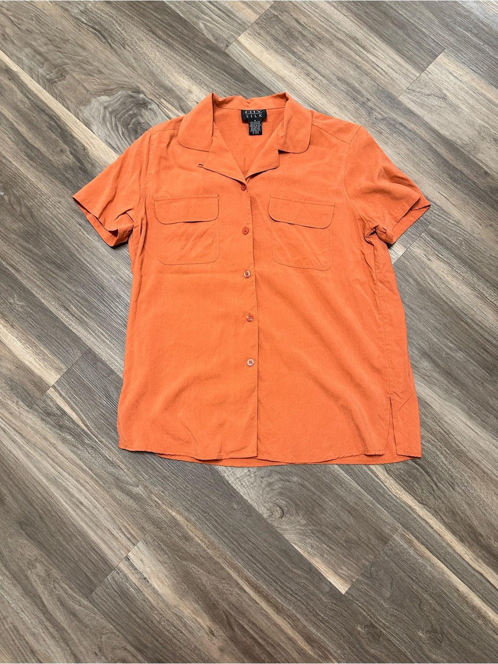City Silk Orange Silk Button Down Shirt